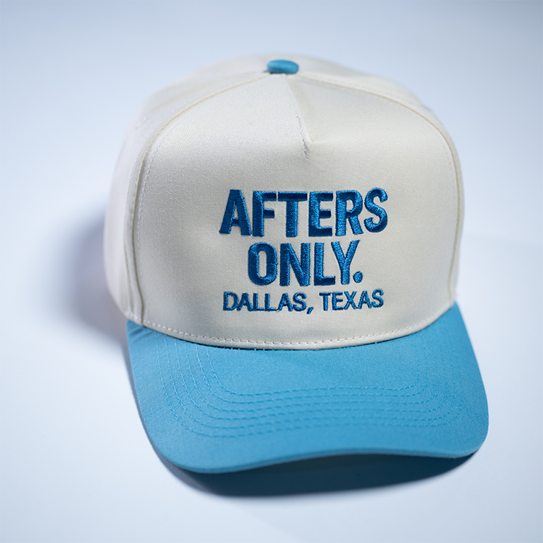 Classic Cream/Baby Blue afters only. Snapback